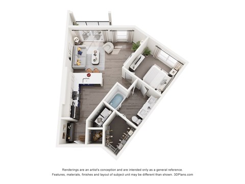Floor plan for 1 bed, 1 bath, 720 sqft